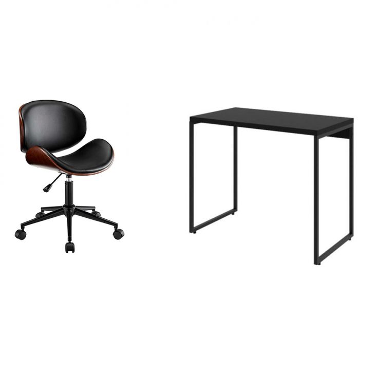 Conjunto de Mesa Studio com Cadeira de Escritório Diretor Giratória Bergen Preta