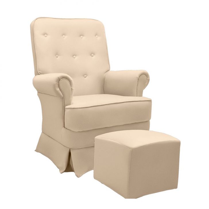 Poltrona para Amamentação Balanço com Puff Laura Suede Bege