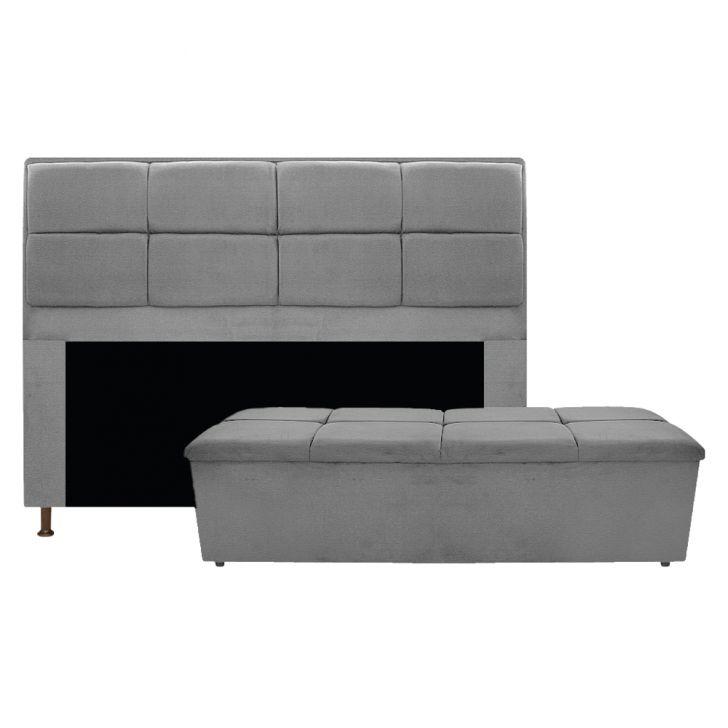 Kit Cabeceira e Calçadeira Munique 160 cm Queen Size Corano Cinza - Amarena Móveis
