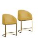 Kit 02 Poltronas Cadeira Banqueta Mia Base Dourada Veludo Amarelo - Montanaris Decor