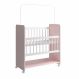 Mini Berço Compacto Portátil Para Bebê com Grade Movel Rodízio Colchão Suporte Mosquiteiro e Prateleira Rosa Branco