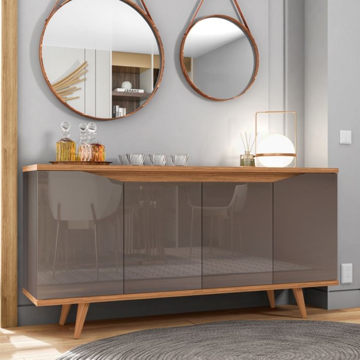 Bancada Aparador Mirabel Cinza Pérola Noce 4 Portas