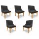 Kit 5 Cadeiras Decorativas Sala de Jantar Base Fixa de Madeira Firenze PU Preto Fosco/Castanho G19 - Gran Belo