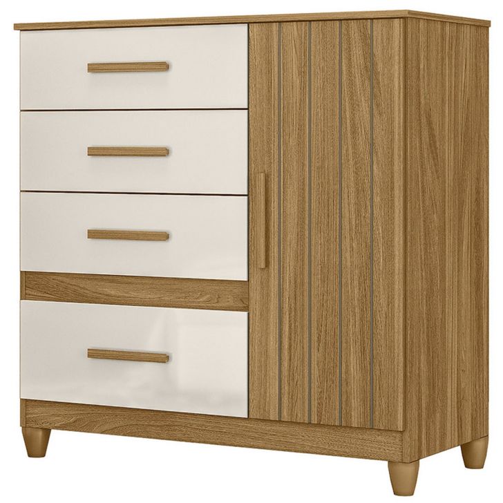 Cômoda Para Quarto 98cm Com 4 Gavetas Baco Freijo/Off Z17    - Mpozenato