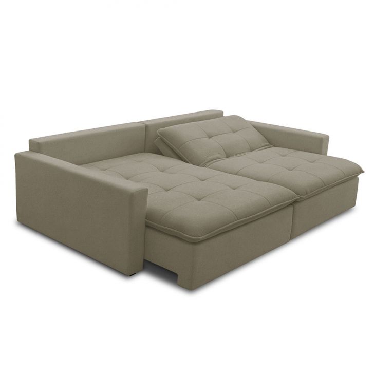 Image of Sofá 3 Lugares Retrátil Sem Caixa Capri Veludo Amêndoa PLA-MO895UP54ZHTMOB