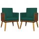 Kit 2 Poltronas Decorativa Para Sala Recepção Consultório Cadeira Lis Corino Peroba e Suede Verde
