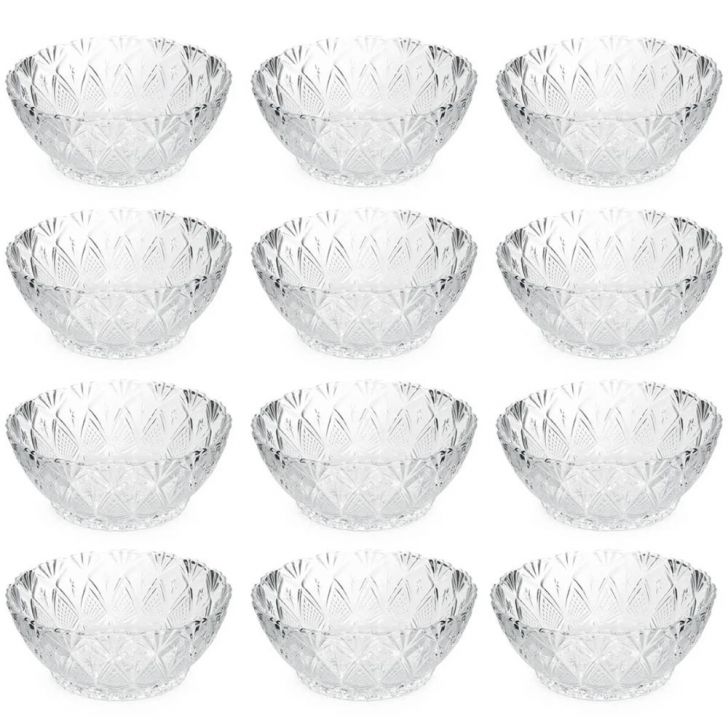 Jogo 12 Potes para Sobremesa Bowls Tigelas de Vidro 350ml King Lyor Transparente