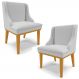 Kit 2 Cadeiras Decorativas Sala de Jantar Base Fixa de Madeira Firenze Linho Cinza/Castanho G19 - Gran Belo