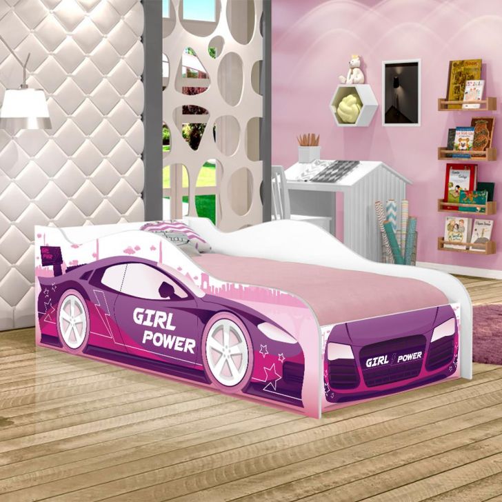 Cama Carro Girl Power Joy Rosa Solteiro Com Colchão