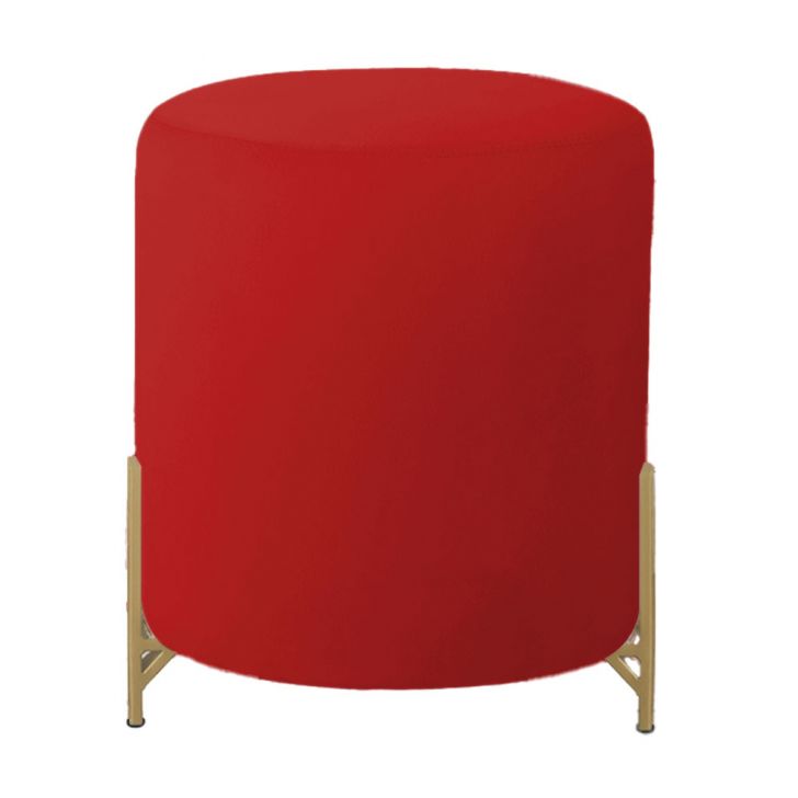 Puff Decorativo Thor Ferro Base Gold Veludo Vermelho - Montanaris Decor