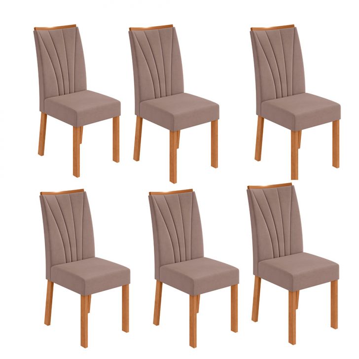 Conjunto com 6 Cadeiras Apogeu Suede Bege e Amêndoa