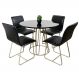 Conjunto Sala de Jantar Rubi Preto com 4 Cadeiras Cristal Couro Preto Base Champanhe