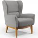 Poltrona Decorativa Fixa Base de Madeira Milena D02 Linho Cinza Escuro C-416 - Lyam Decor