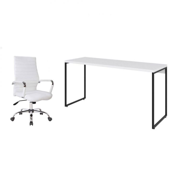 Conjunto de Mesa Studio 150 cm com Cadeira de Escritório Diretor Giratória Cleaner Branca