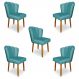 Kit 5 Cadeiras de Jantar Pétala Estofada Pés Palito Veludo Azul Turquesa - Montanaris Decor