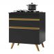 Balcão Cozinha para Cooktop 70cm 1 Porta 1 Gaveta Veneza Multimóveis V3706 Preto/Dourado