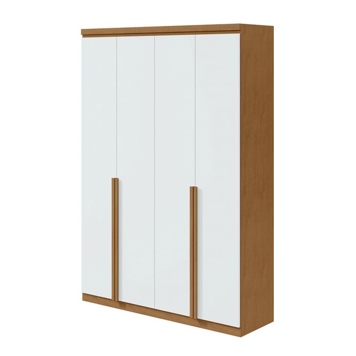 Guarda-roupa Solteiro Alonzo 4 Portas 2 Gavetas Amêndoa E Branco