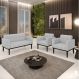 Conjunto 2 Poltronas e 1 Namoradeira Decorativa Karen Pés Fixo em Madeira Preto Linho Cinza G19 - Gran Belo
