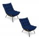 Kit 2 Poltronas Costela Veludo Azul Marinho Base Metálica - Pallazio