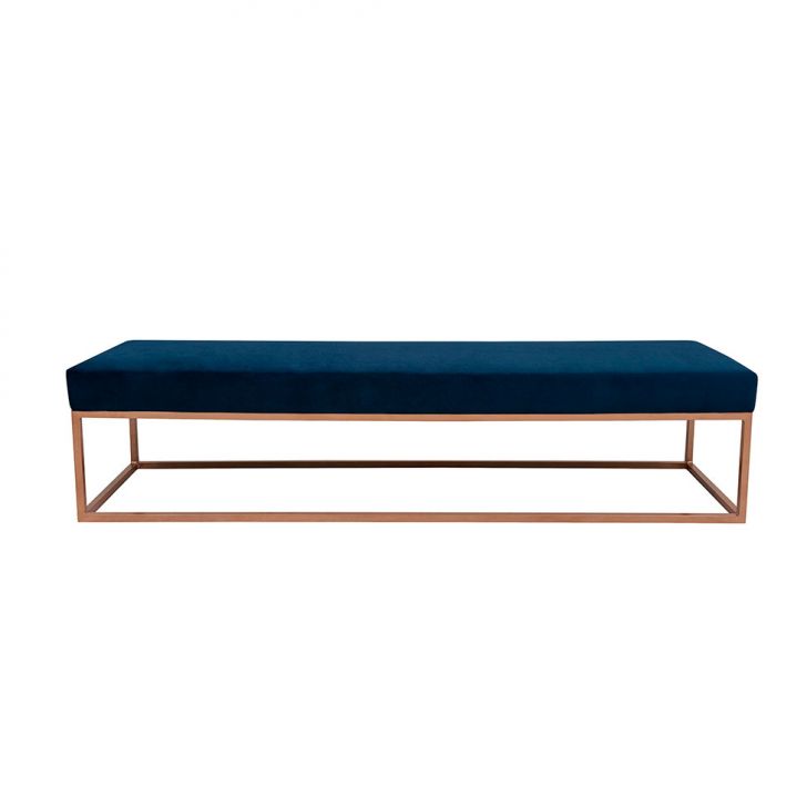 Banco | Banqueta 2 Lugares Giulia Veludo Azul e Dourado 140 cm