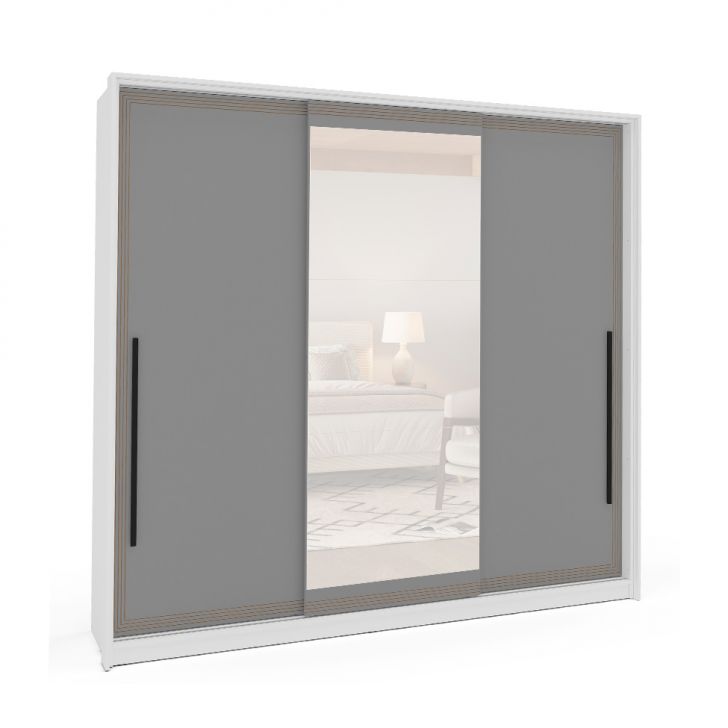 Image of Guarda-roupa Casal Com Espelho Valência 3 Portas 4 Gavetas Branco E Cinza PLA-MO895CL44OSTMOB