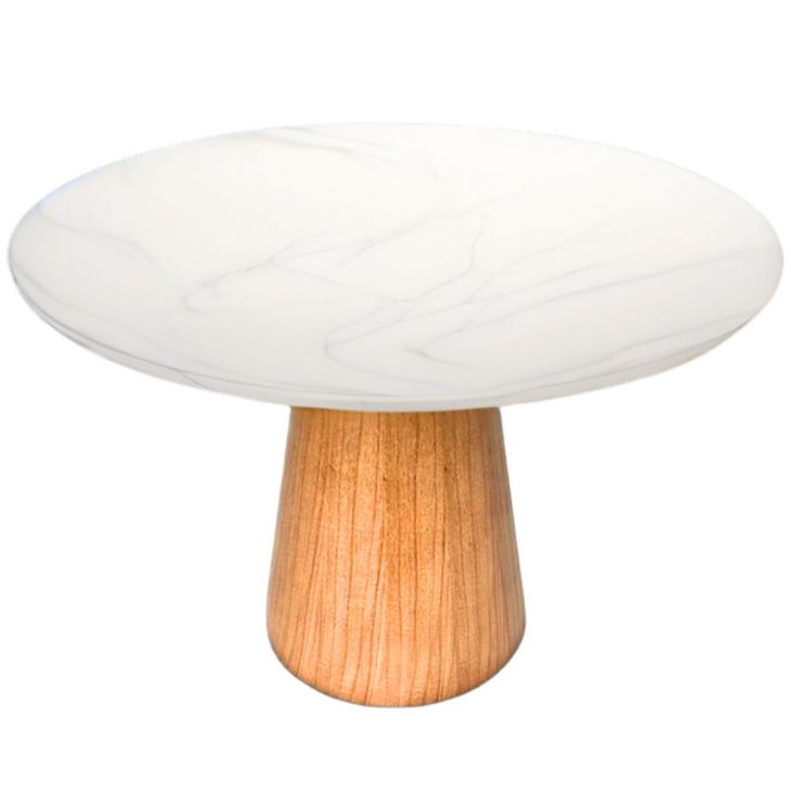 Mesa de Jantar Cone Redondo 130 cm Base Freijó Tampo Mármore Branco Extra