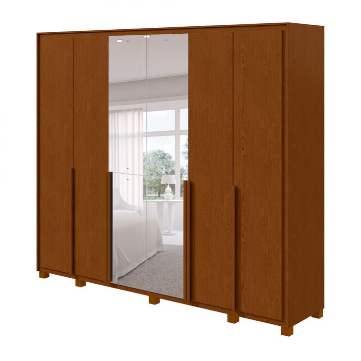 Guarda-roupa Casal Com Espelho E Pés Imperatore 6 Portas 8 Gavetas Frassino