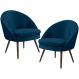 Kit 02 Poltronas Decorativas Fixa Pés Palito Rafa D02 Veludo Azul Oxford C-304 - Lyam Decor