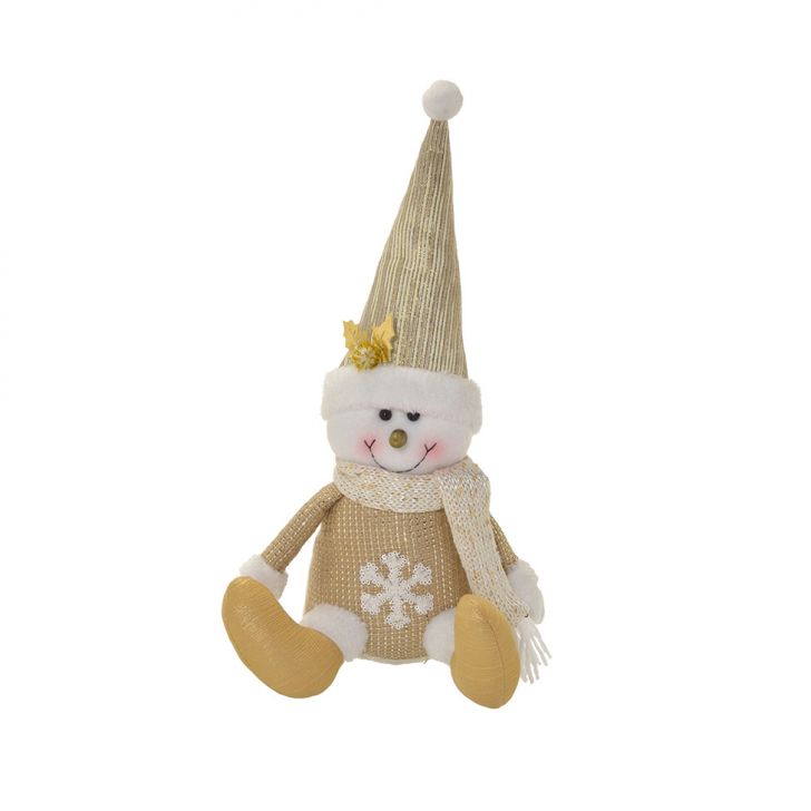 Enfeite Natalino Espressione Boneco de Neve Branco e Dourado 57 cm