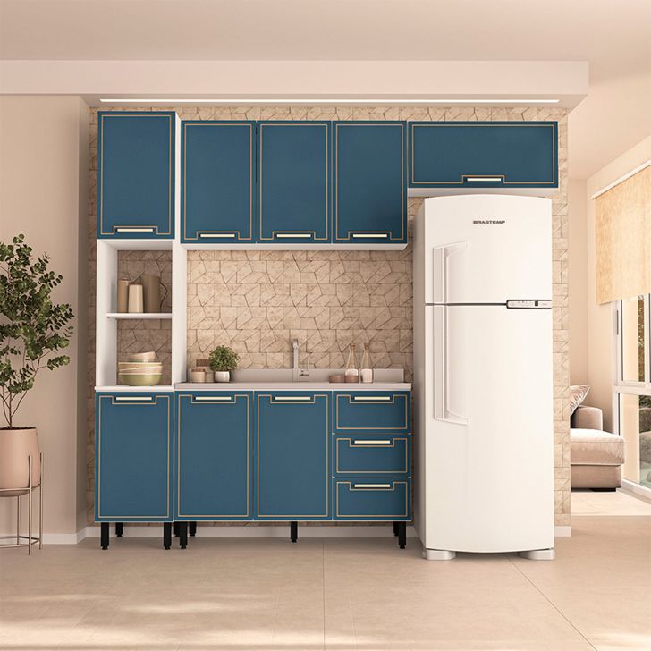 Image of Cozinha Compacta Sem Tampo Amara 8 Portas 3 Gavetas Azul E Branca PLA-MO895CL44PQHMOB