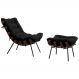 Conjunto Decorativo Poltrona e Puff Abel Base de Madeira Preto Veludo Preto G41 - Gran Belo