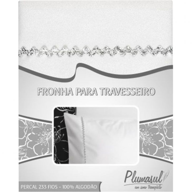 Fronha-Percal 233 Fios-Branca com Sianinha Prata-50X90