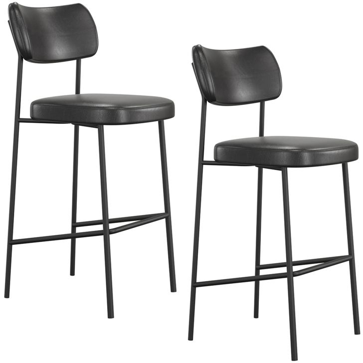 Banqueta Alta Bar Estofada Kit 2 Milli Sintético Preto A14   - Mpozenato