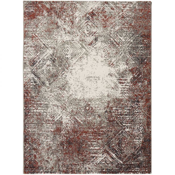 Tapete Capri Retangular Veludo (250x300) Cinza e Vermelho