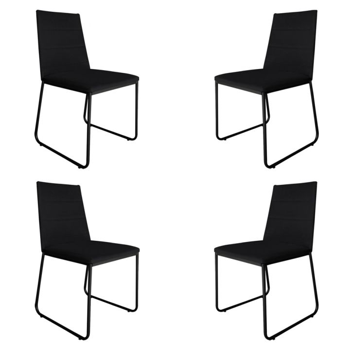 Kit 4 Cadeiras de Jantar Estofada Lille Base Preta Veludo Preto - Montanaris Decor