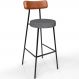 Banqueta Alta Bar Cozinha Sala De Jantar Milão L02 Couríssimo Camel Linho Cinza Escuro - Lyam Decor