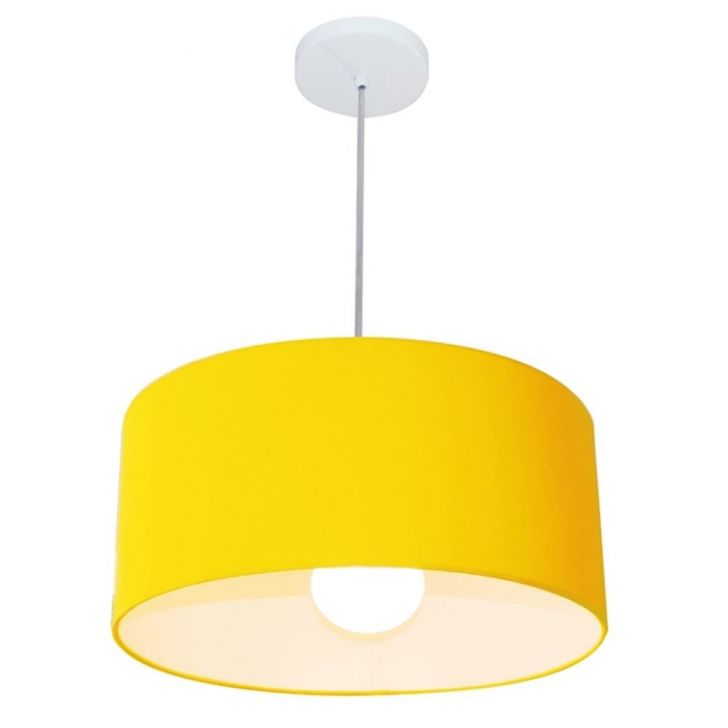 Pendente Cilíndrico 4052 Cúpula em Tecido 50x21cm Amarelo - Bivolt