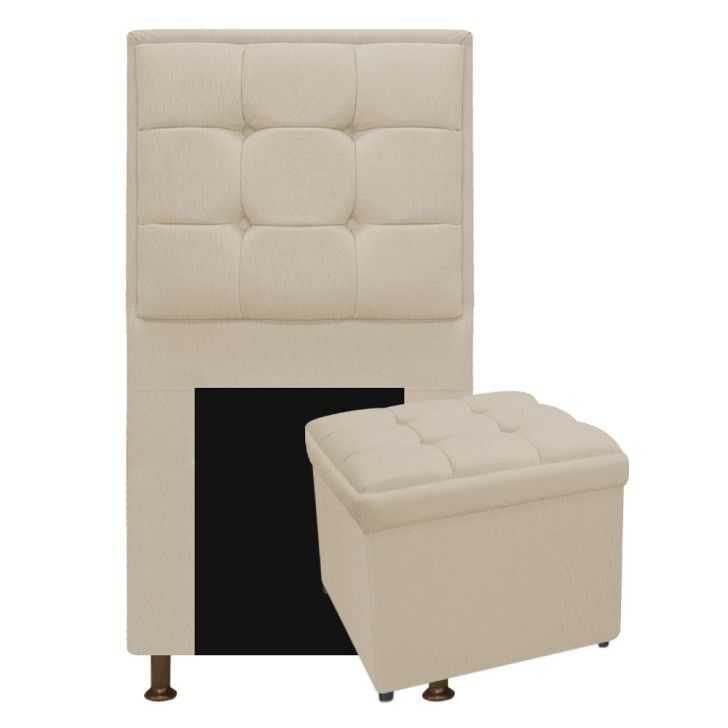 Kit Cabeceira e Calçadeira Copenhague 90 cm Solteiro Suede Bege - Amarena Móveis