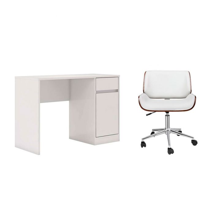 Conjunto de Mesa Morada 1 PT 1 GV com Cadeira de Escritório Diretor Giratória Lauren Branca