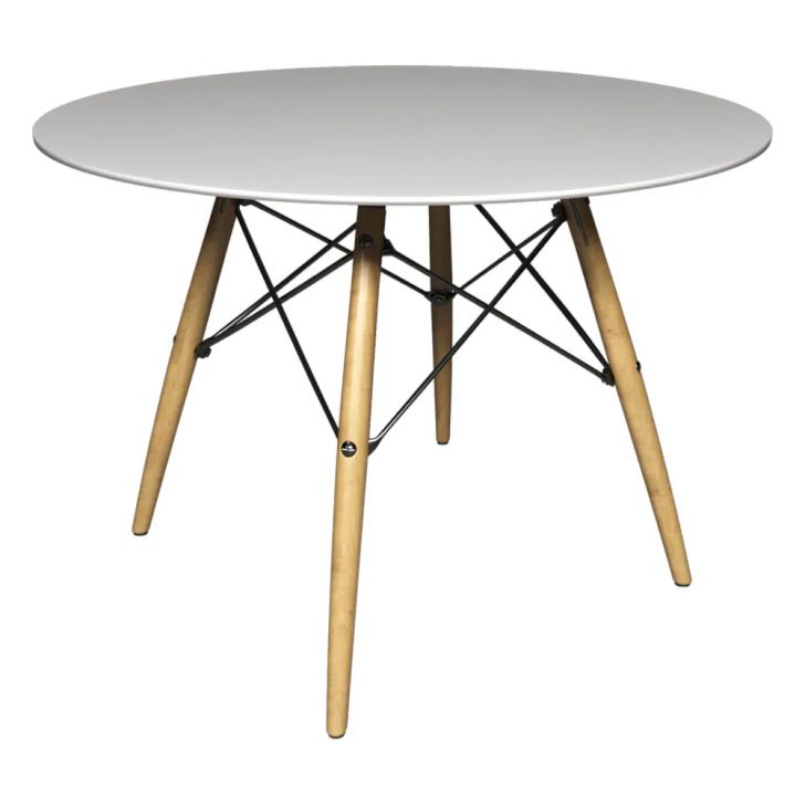 Mesa de Jantar 4 Lugares Redonda 120cm Tampo MDF Pés Eiffel Paris R02 Branco - Mpozenato