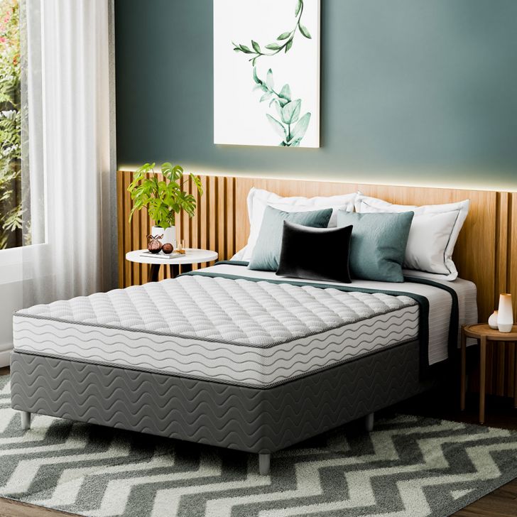 Cama Box Com Colchão Viúva Howie Misto D45 (17x128x188) Branco E Cinza