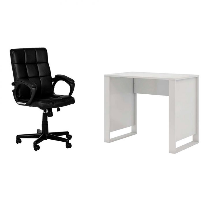 Conjunto de Mesa Morada Branca com Cadeira de Escritório Diretor Giratória Charles Preta