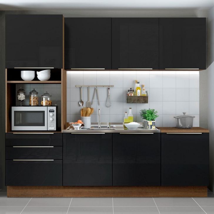Cozinha Completa Madesa Lux com Armário e Balcão 7 Portas 3 Gavetas - Rustic/Preto
