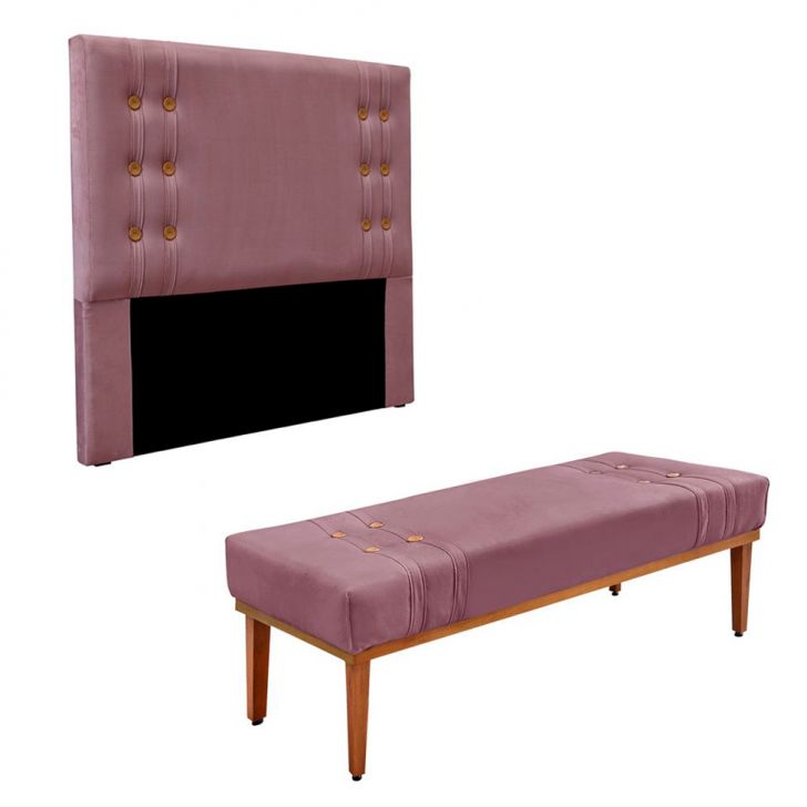 Conjunto de Cabeceira Casal com Recamier Gênova Veludo Uva