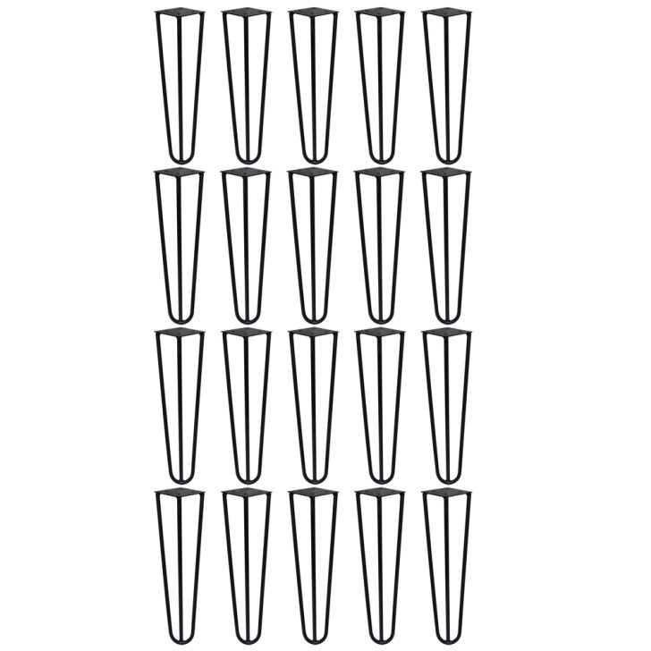 Kit 20 Pés de Metal 25 CM Hairpin Legs Mesas de Centro Puffs Preto G41
