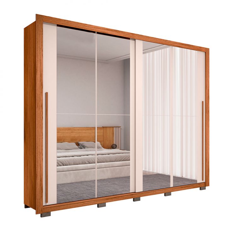 Image of Guarda-roupa Casal Com 4 Espelhos Praticus 2 Portas 4 Gavetas Freijó E Off White PLA-MO895CL34WJLMOB