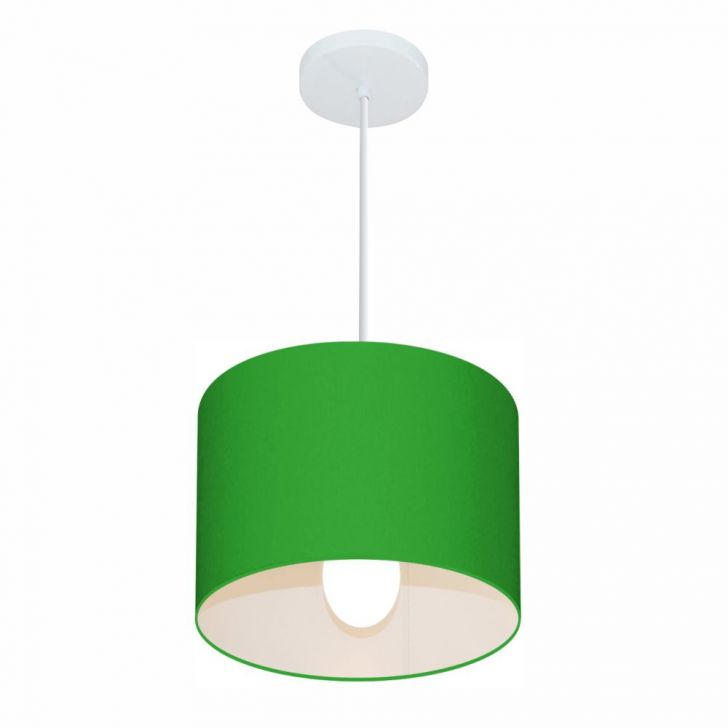 Pendente Cilíndrico Md-4113 Cúpula em Tecido 30x25cm Verde Folha - Bivolt