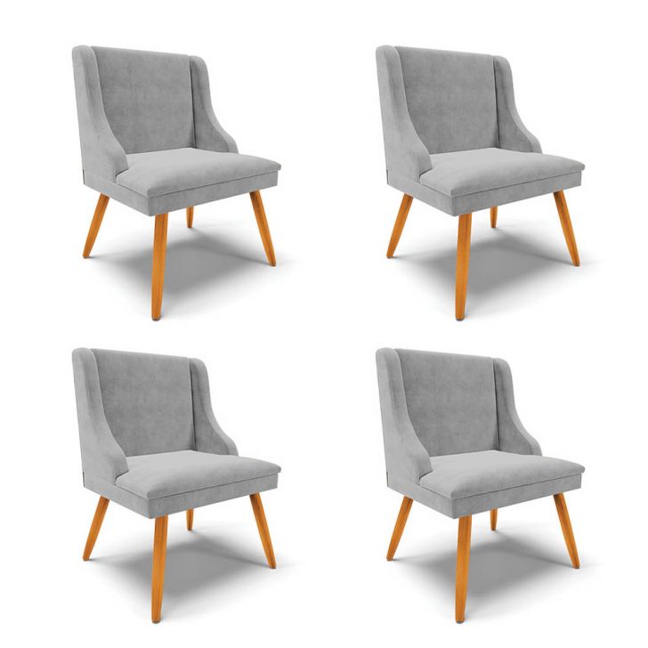 Kit 4 Cadeiras Estofadas para Sala de Jantar Pés Palito Lia Suede Cinza - Ibiza