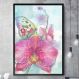 Quadro Decorativo Pintura de Borboleta e Flor Rosa-34x49Cm