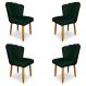 Kit 4 Cadeiras de Jantar Pétala Estofada Pés Palito Veludo Verde - Montanaris Decor